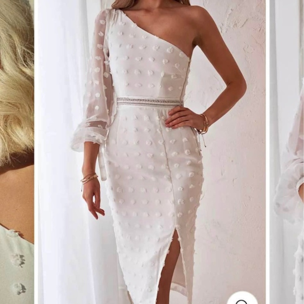 White midi dress with slit